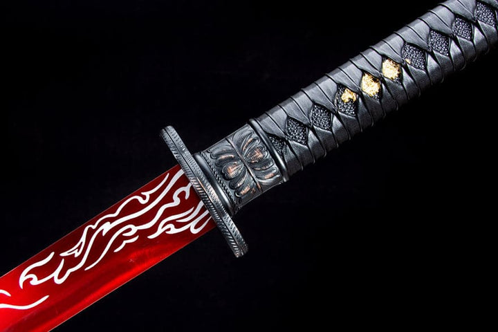 boxkatana Handmade High Manganese Steel Red Flame Chinese Sword With Red Blade