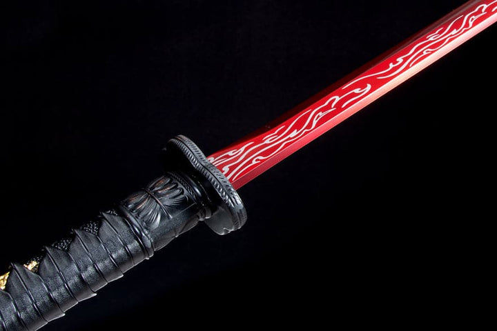 boxkatana Handmade High Manganese Steel Red Flame Chinese Sword With Red Blade