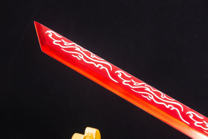 boxkatana Handmade High Manganese Steel Red Flame Chinese Sword With Red Blade