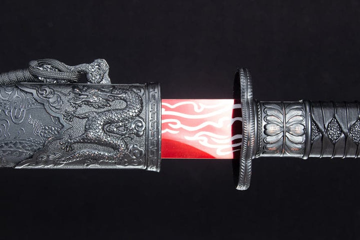 boxkatana Handmade High Manganese Steel Red Flame Chinese Sword With Red Blade