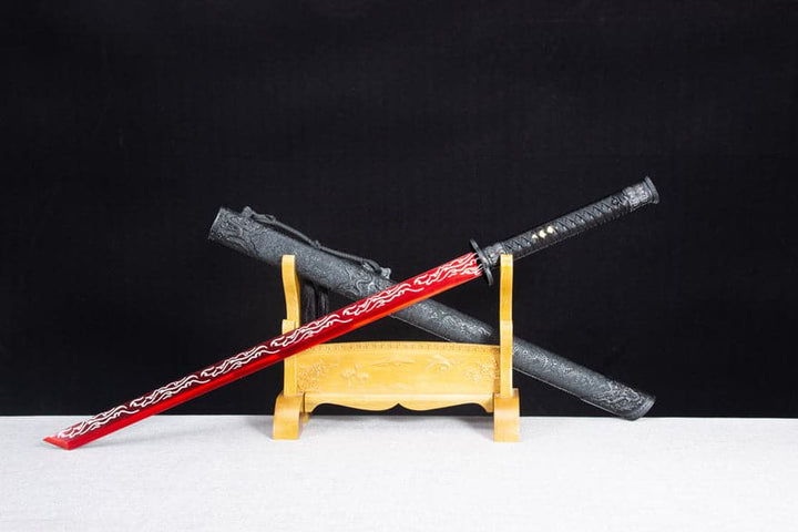 boxkatana Handmade High Manganese Steel Red Flame Chinese Sword With Red Blade