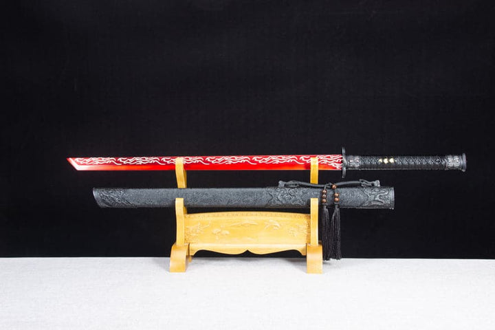 boxkatana Handmade High Manganese Steel Red Flame Chinese Sword With Red Blade