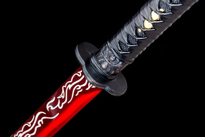 boxkatana Handmade High Manganese Steel Red Flame Chinese Sword With Red Blade