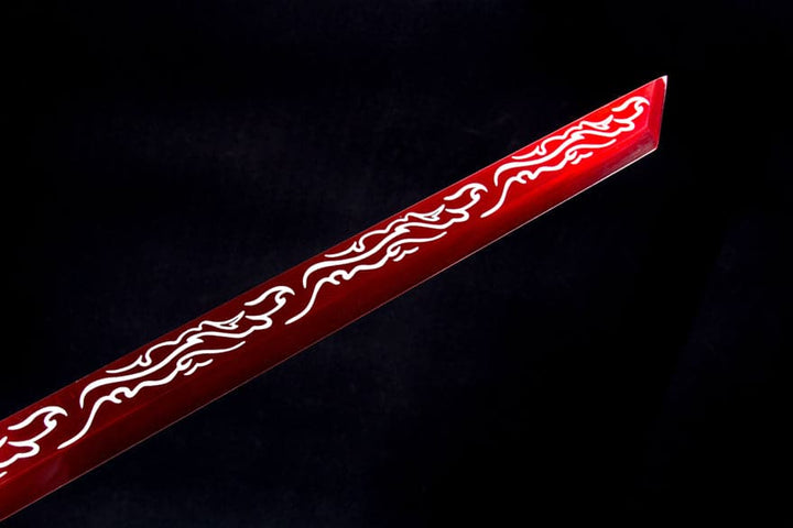 boxkatana Handmade High Manganese Steel Red Flame Chinese Sword With Red Blade