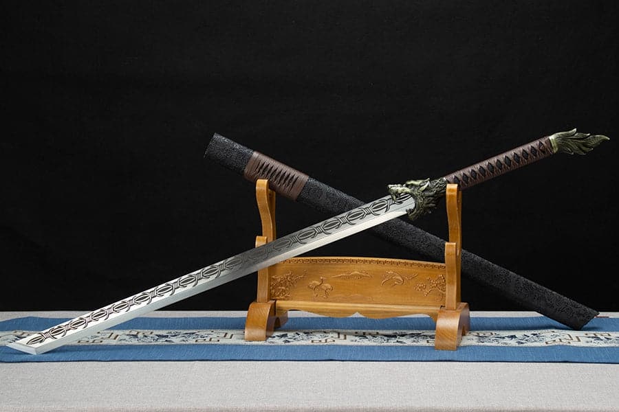 boxkatana Handmade High Manganese Steel Thorny Dire Wolf  Chinese Sword With Black Sheath