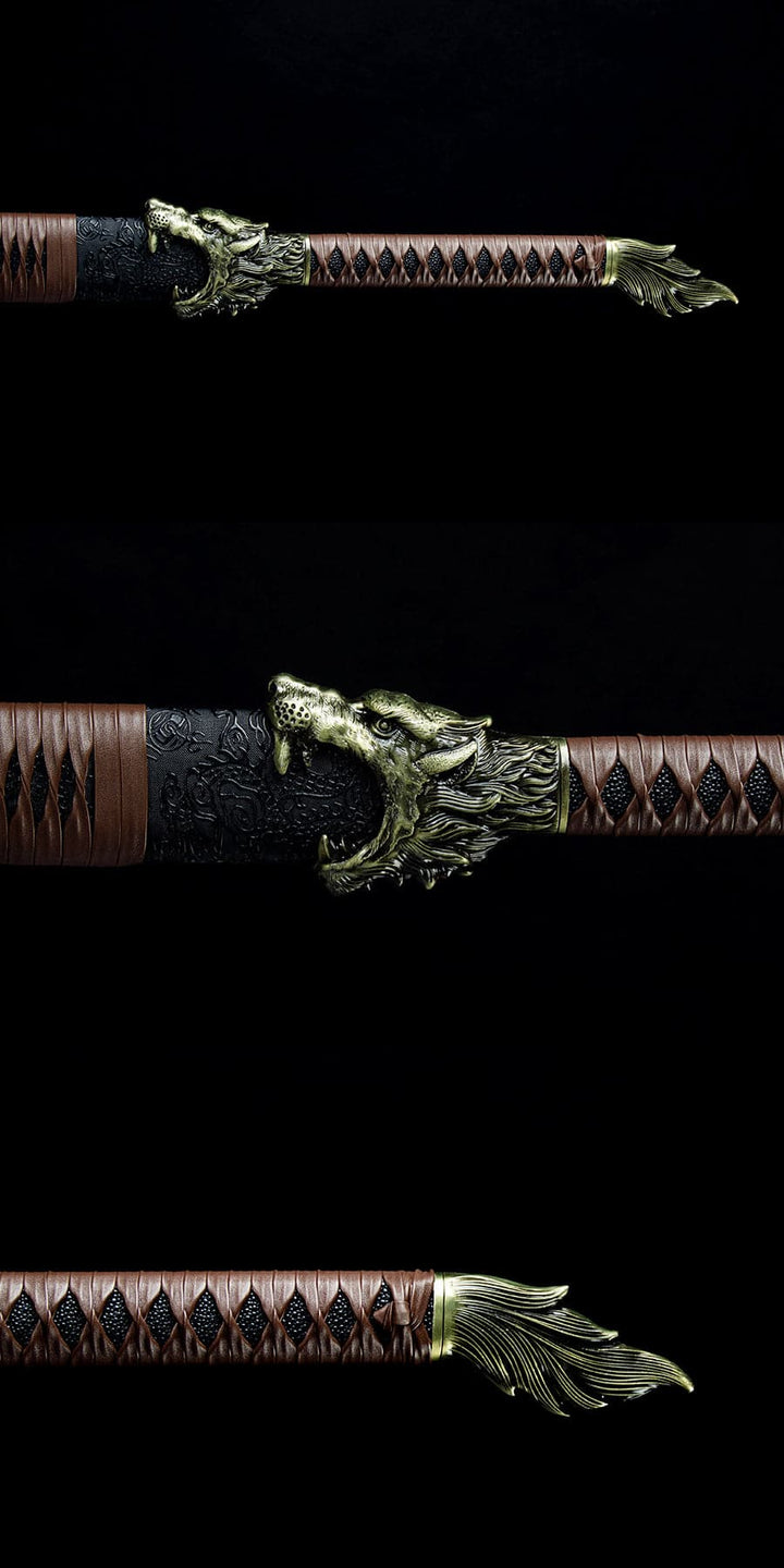 boxkatana Handmade High Manganese Steel Thorny Dire Wolf  Chinese Sword With Black Sheath