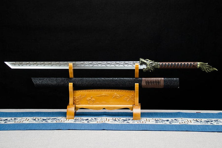 boxkatana Handmade High Manganese Steel Thorny Dire Wolf  Chinese Sword With Black Sheath