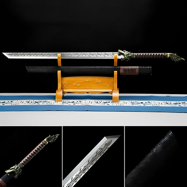 boxkatana Handmade High Manganese Steel Thorny Dire Wolf  Chinese Sword With Black Sheath