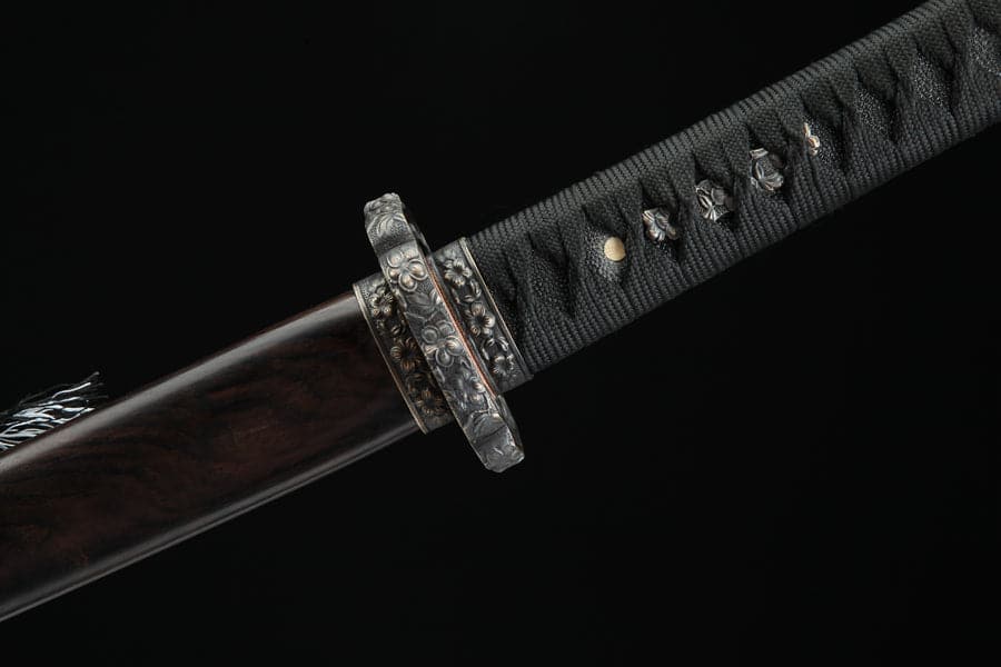 boxkatana Handmade Japanese Tachi Odachi Sakura Pattern Steel High Ebony