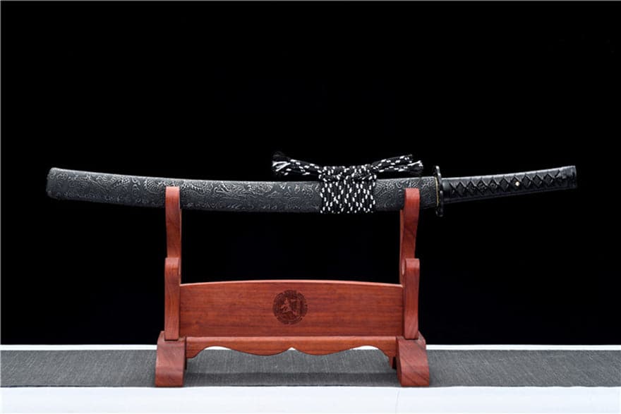 boxkatana Handmade Japanese Wakizashi Chi Dragon High Manganese Steel Black Blade