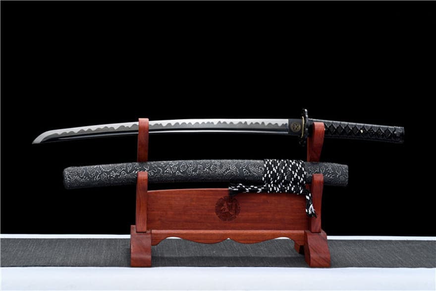 boxkatana Handmade Japanese Wakizashi Chi Dragon High Manganese Steel Black Blade