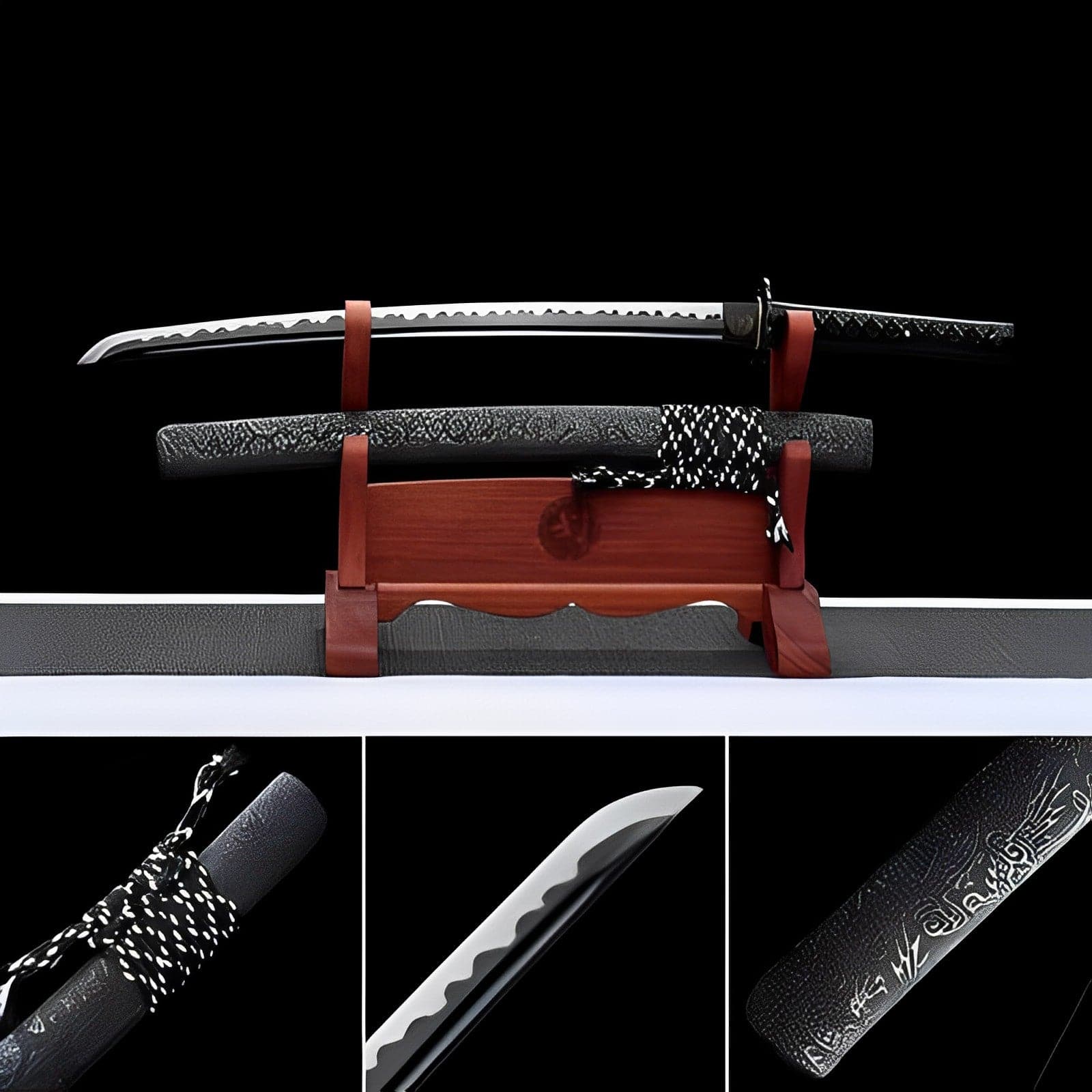 boxkatana Handmade Japanese Wakizashi Chi Dragon High Manganese Steel Black Blade