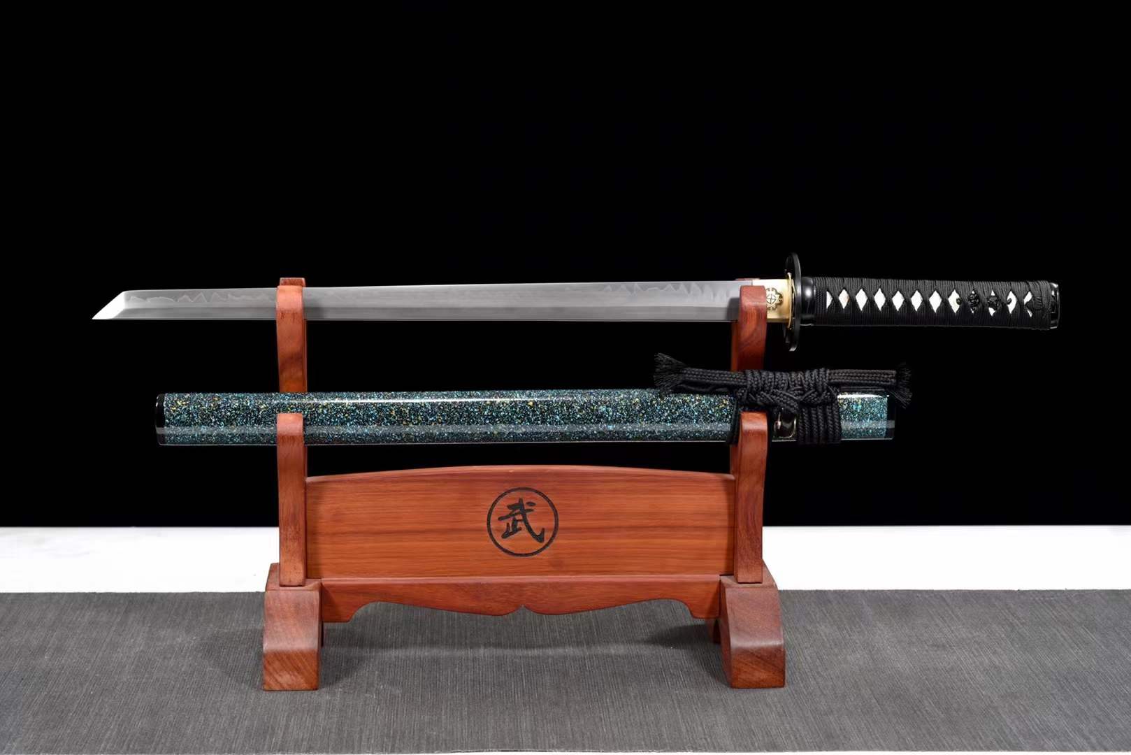 boxkatana Handmade Japanese Wakizashi Green Steel Shadow T10 burned edge