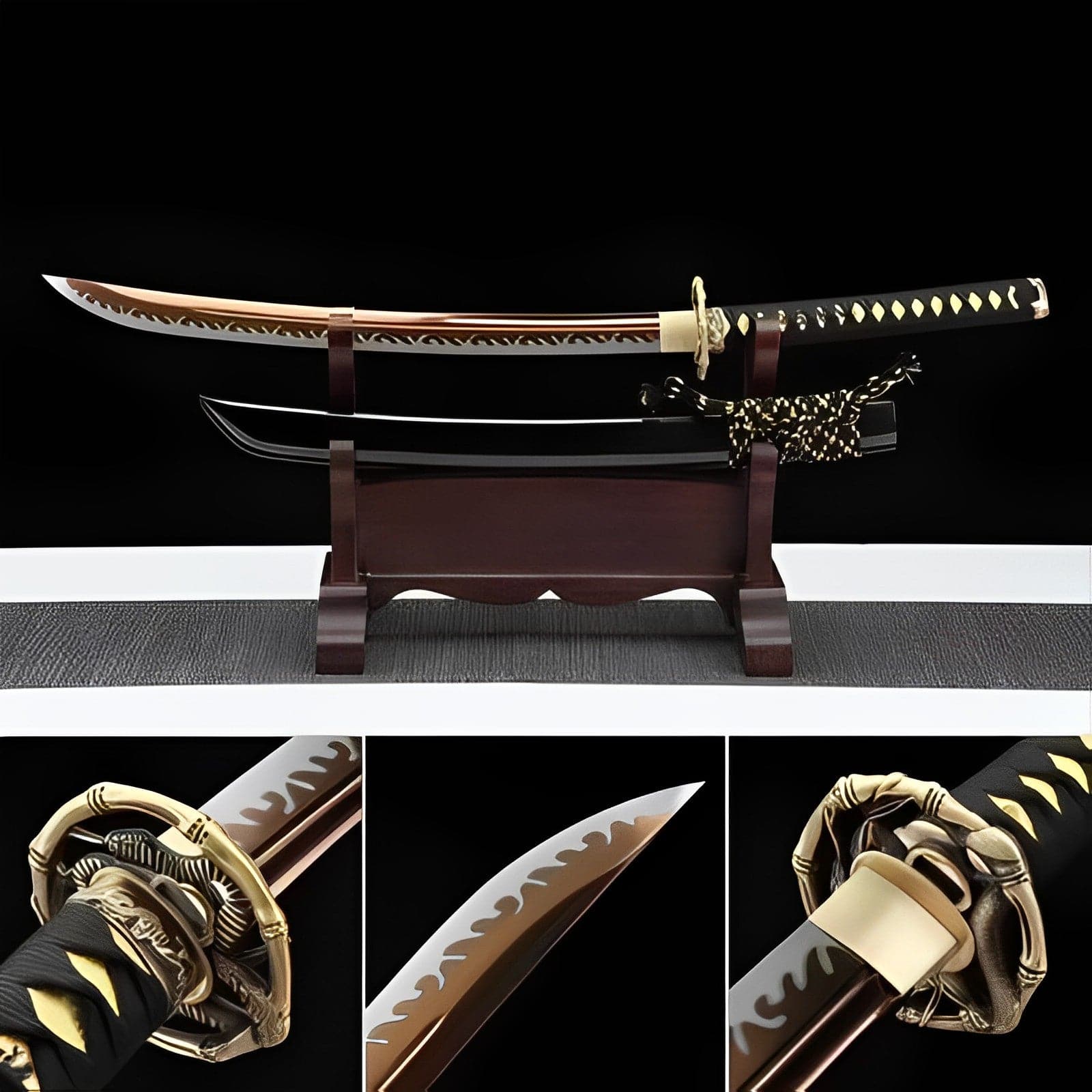 boxkatana Handmade Japanese Wakizashi Viper Short Sword Baked Gold Blades
