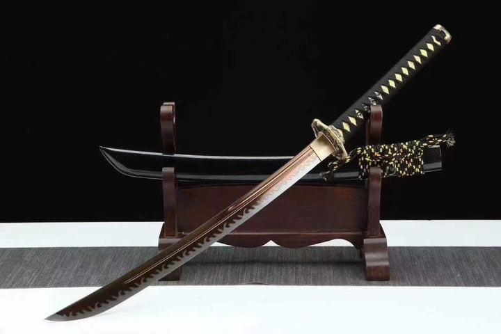 boxkatana Handmade Japanese Wakizashi Viper Short Sword Baked Gold Blades