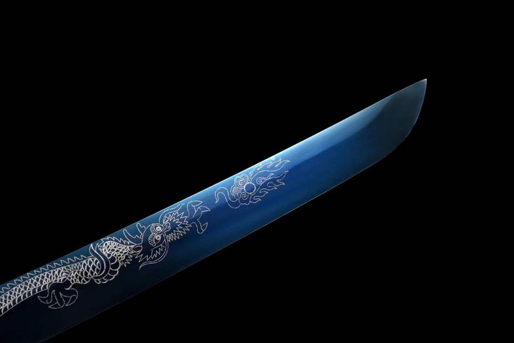 boxkatana Handmade Japanese Wakizashi White Dragon Chant Short Sword Blue Blade