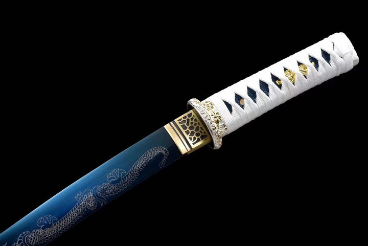 boxkatana Handmade Japanese Wakizashi White Dragon Chant Short Sword Blue Blade
