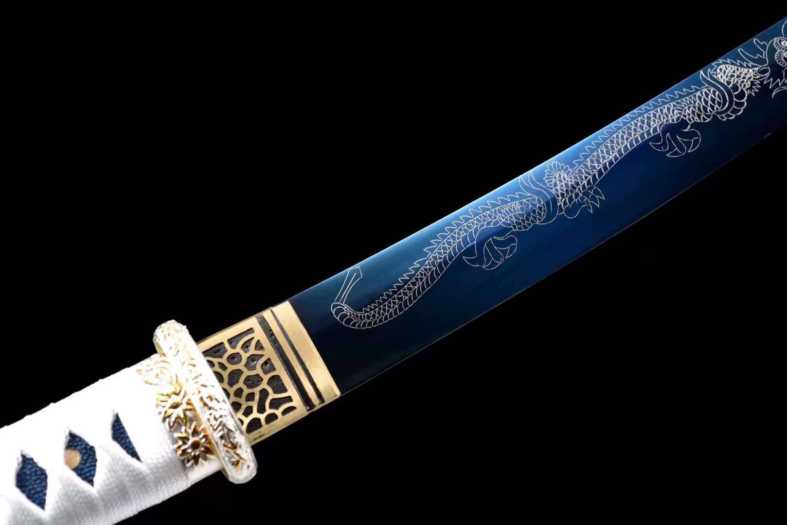 boxkatana Handmade Japanese Wakizashi White Dragon Chant Short Sword Blue Blade