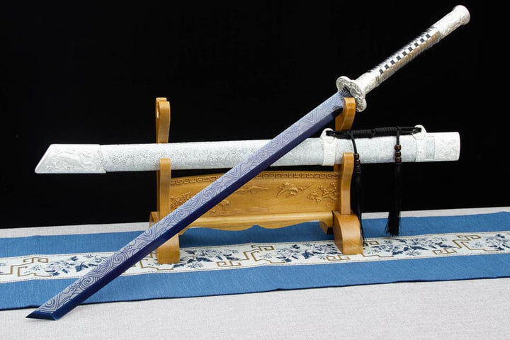 boxkatana Handmade Kirin High Manganese Steel Chinese Sword With White Scabbard