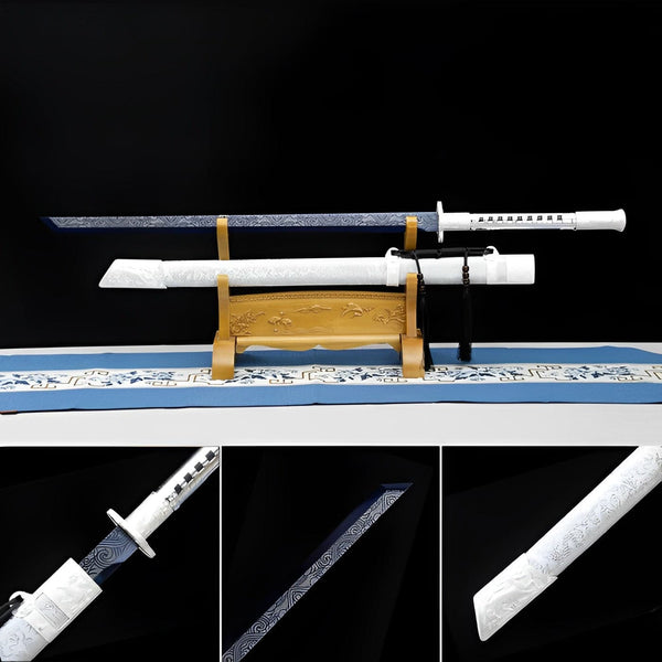 boxkatana Handmade Kirin High Manganese Steel Chinese Sword With White Scabbard