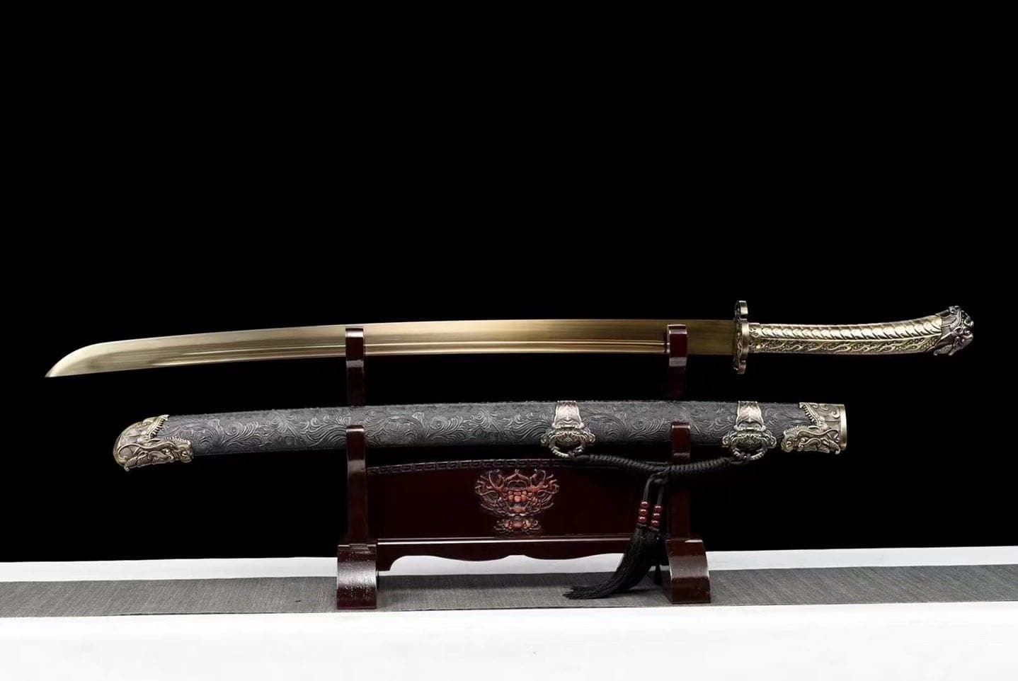 boxkatana Handmade One Body Yellow Dragon Baked gold blades