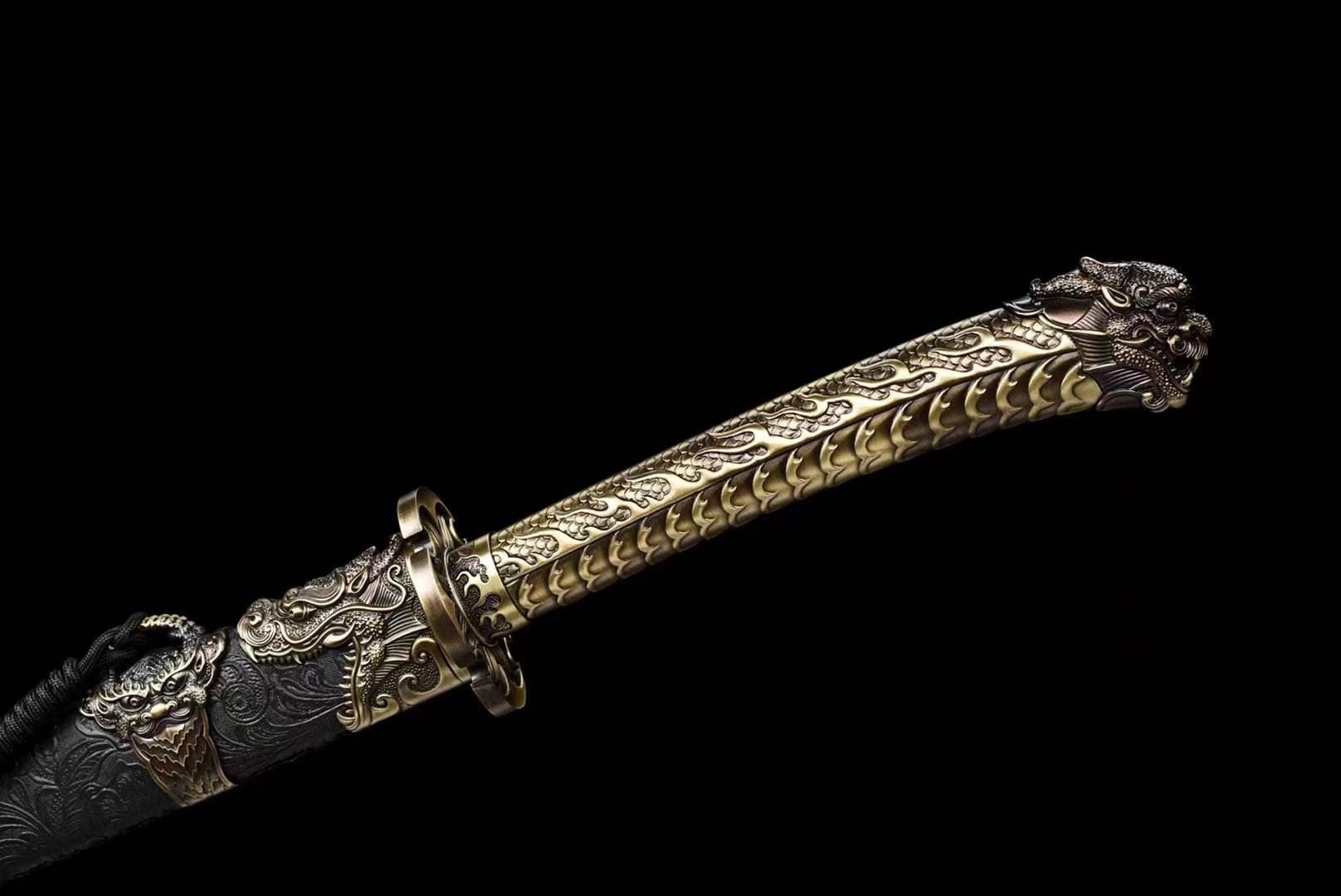 boxkatana Handmade One Body Yellow Dragon Baked gold blades
