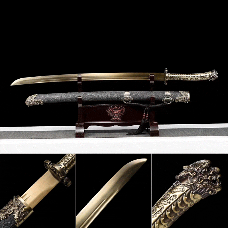 boxkatana Gold Handmade One Body Yellow Dragon Baked gold blades