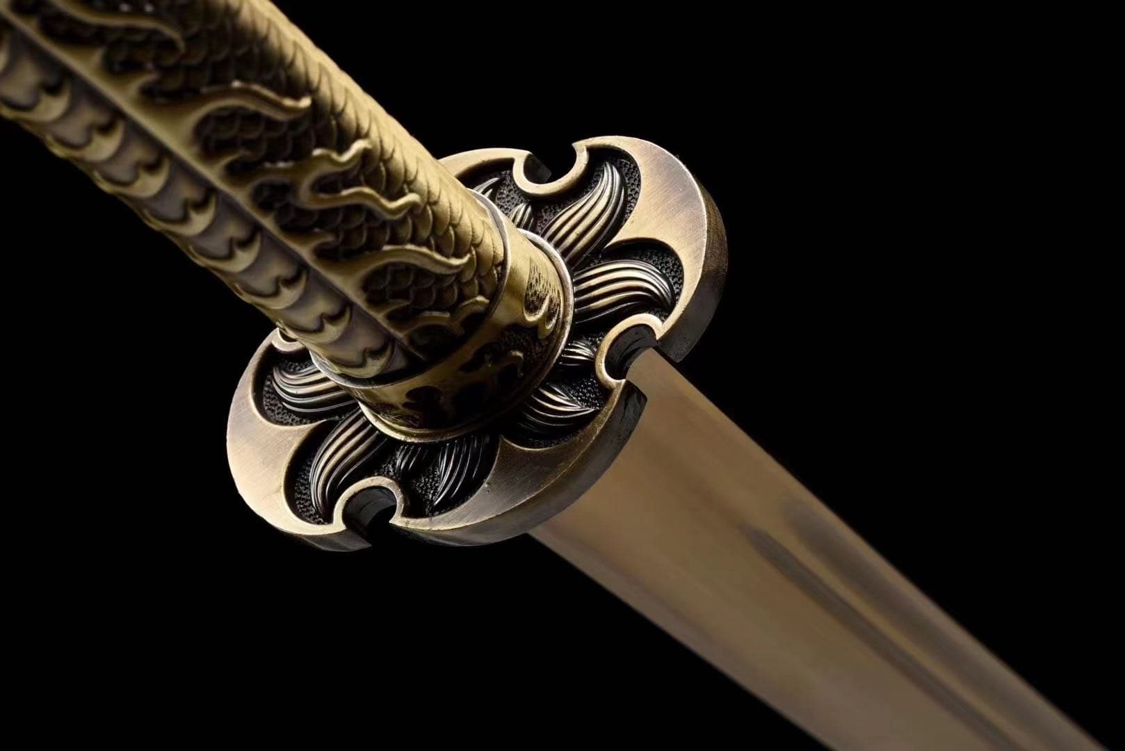 boxkatana Handmade One Body Yellow Dragon Baked gold blades