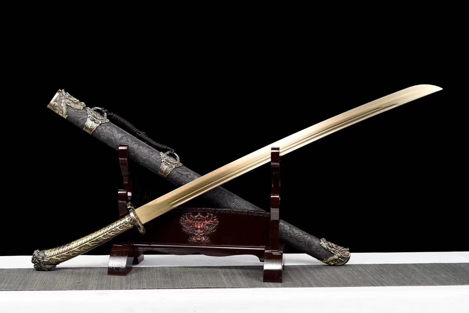 boxkatana Handmade One Body Yellow Dragon Baked gold blades