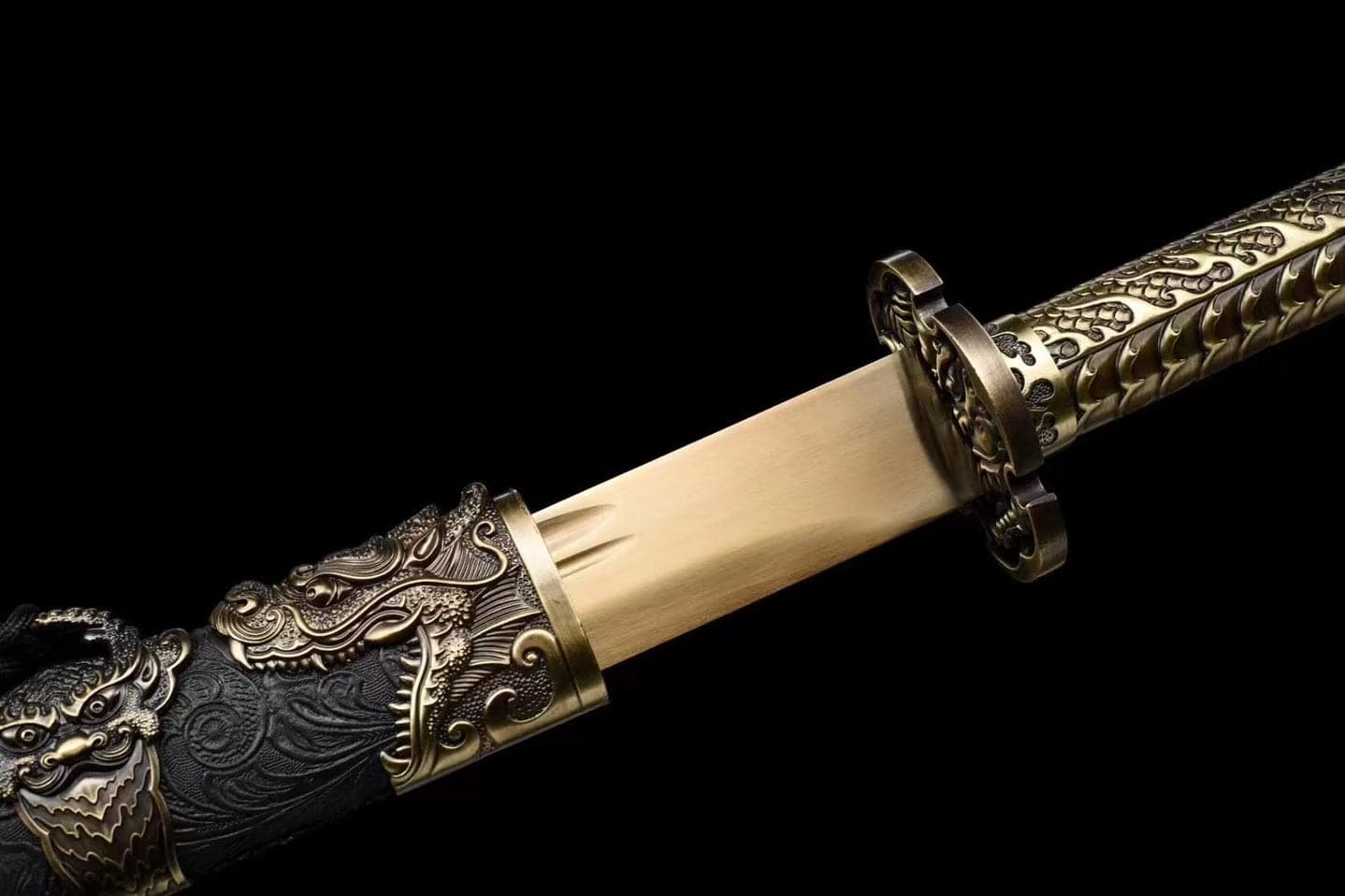 boxkatana Handmade One Body Yellow Dragon Baked gold blades