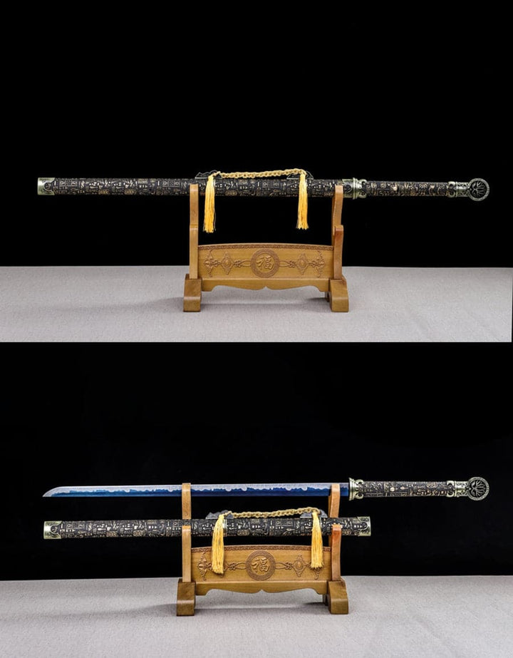 boxkatana Handmade Pharaoh 65 High Manganese Steel Chinese Sword With Baked Blue Blade