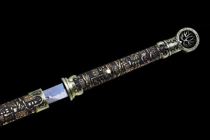 boxkatana Handmade Pharaoh 65 High Manganese Steel Chinese Sword With Baked Blue Blade