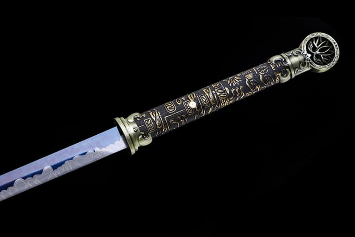 boxkatana Handmade Pharaoh 65 High Manganese Steel Chinese Sword With Baked Blue Blade