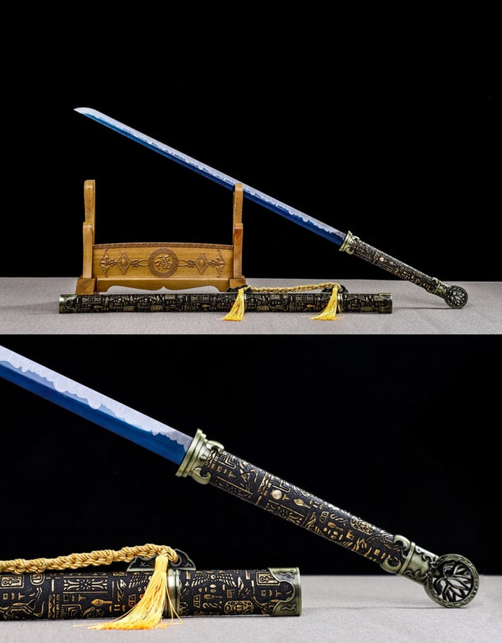 boxkatana Handmade Pharaoh 65 High Manganese Steel Chinese Sword With Baked Blue Blade