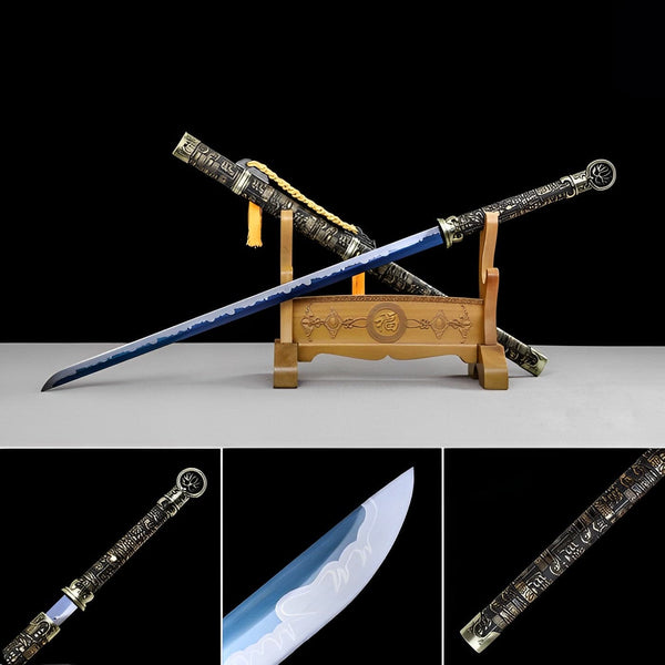 boxkatana Handmade Pharaoh 65 High Manganese Steel Chinese Sword With Baked Blue Blade