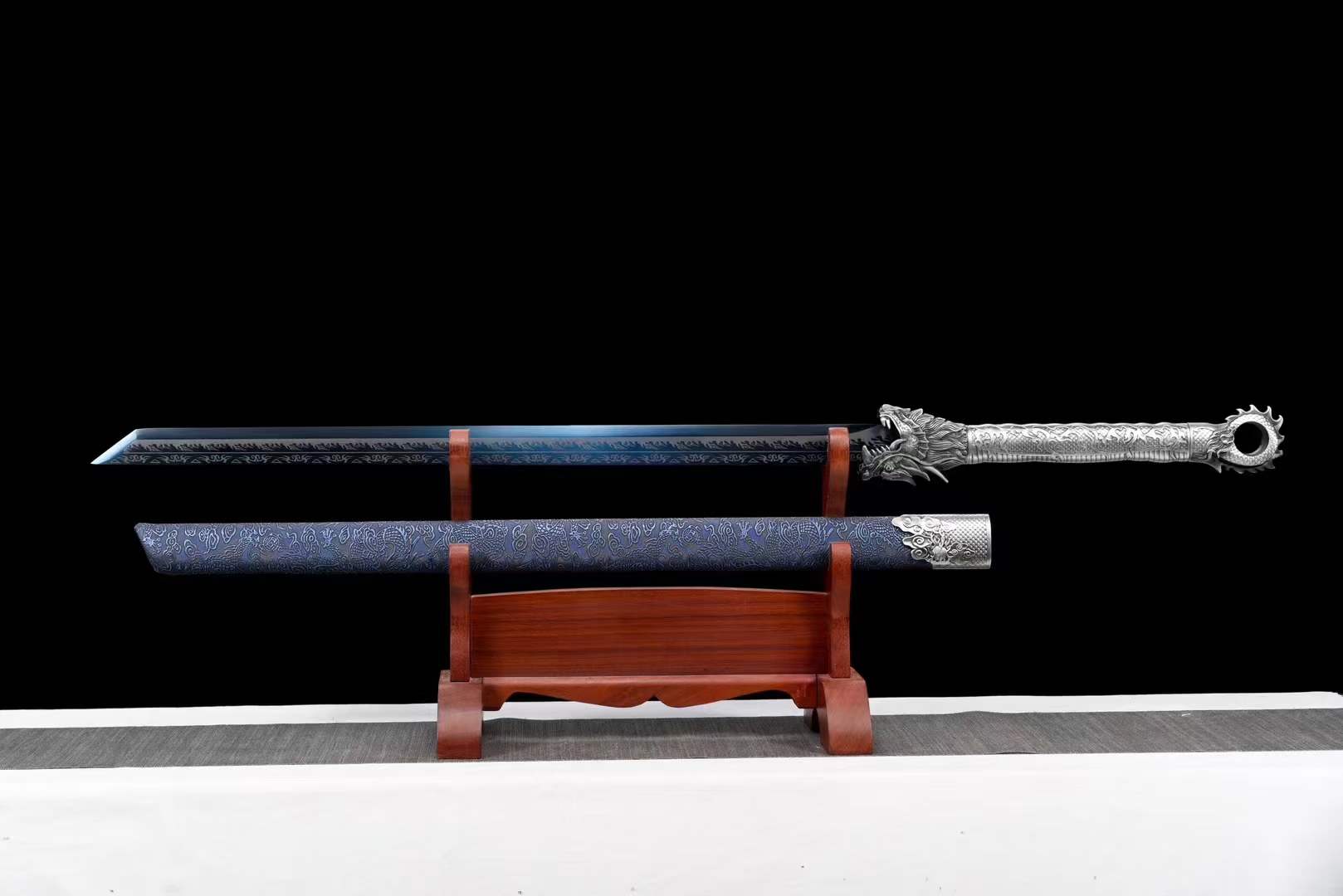 boxkatana Handmade Pride High Manganese Steel Chinese Sword With Blue Engraving Blade