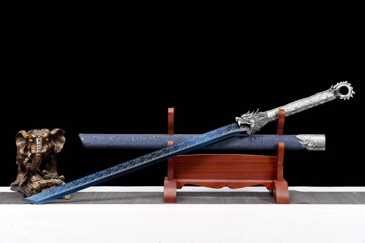 boxkatana Handmade Pride High Manganese Steel Chinese Sword With Blue Engraving Blade