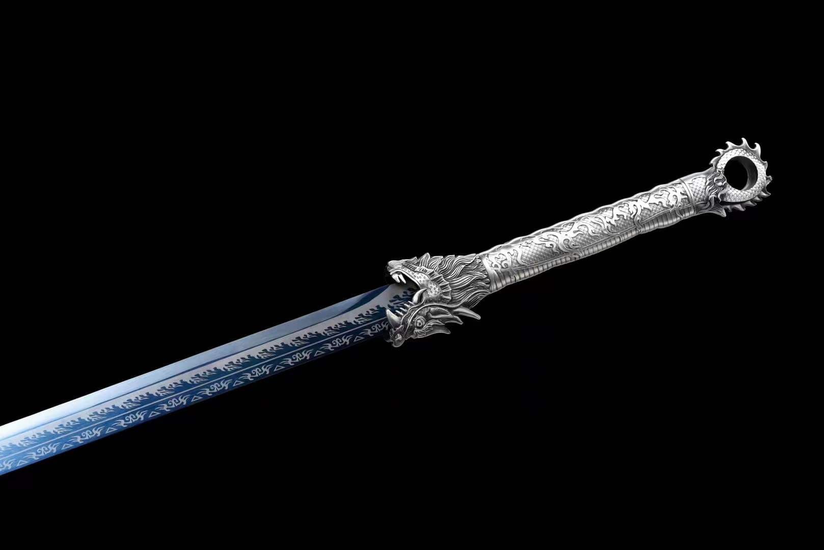 boxkatana Handmade Pride High Manganese Steel Chinese Sword With Blue Engraving Blade