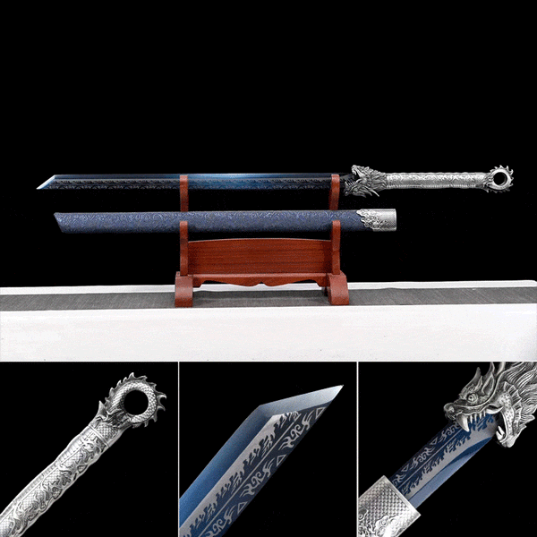 boxkatana Handmade Pride High Manganese Steel Chinese Sword With Blue Engraving Blade