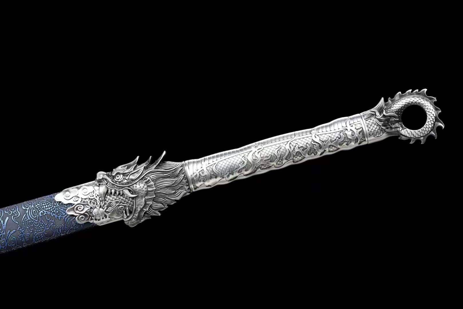 boxkatana Handmade Pride High Manganese Steel Chinese Sword With Blue Engraving Blade