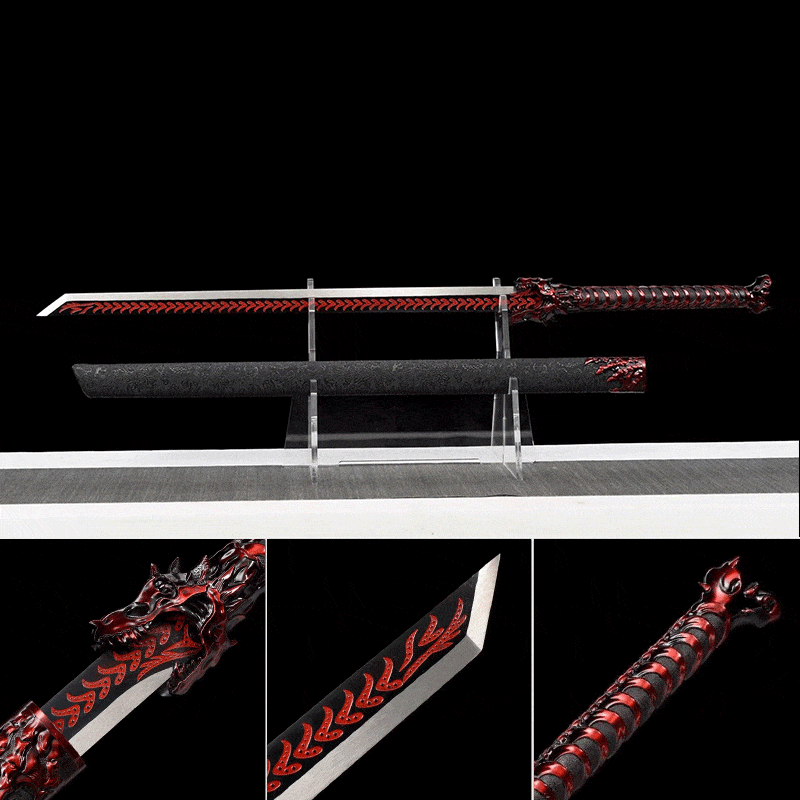 boxkatana Handmade Red Wolf Chinese Sword With Red Blade