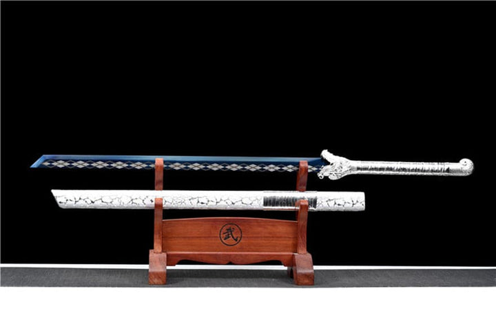 boxkatana Handmade Silver Dragon High Manganese Steel Chinese Sword With Blue Blade