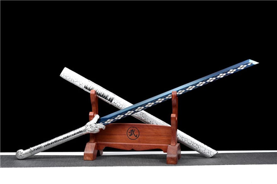 boxkatana Handmade Silver Dragon High Manganese Steel Chinese Sword With Blue Blade