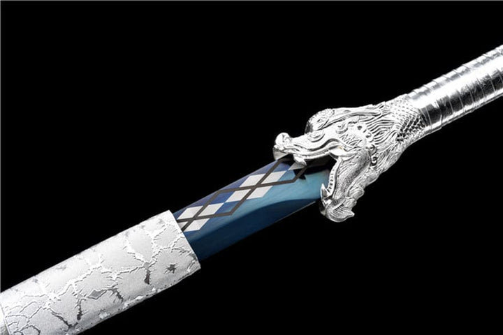 boxkatana Handmade Silver Dragon High Manganese Steel Chinese Sword With Blue Blade