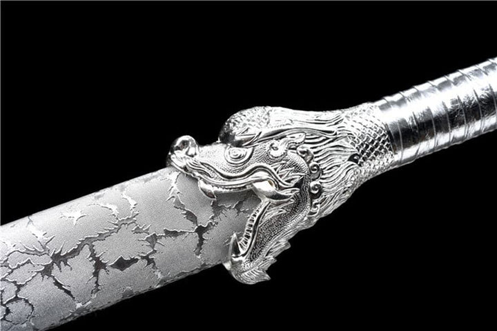 boxkatana Handmade Silver Dragon High Manganese Steel Chinese Sword With Blue Blade