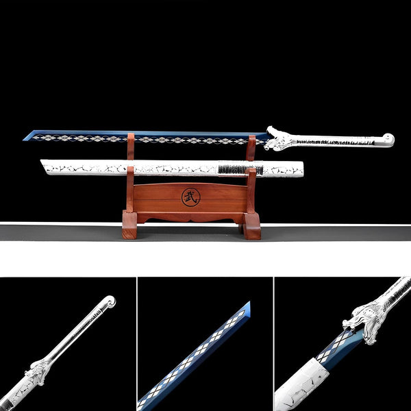 boxkatana Handmade Silver Dragon High Manganese Steel Chinese Sword With Blue Blade
