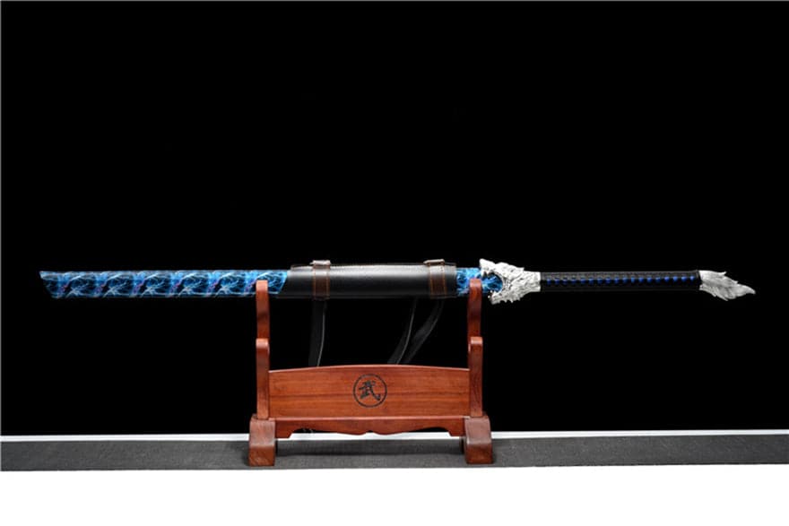 boxkatana Handmade Silver Moon Wolf King High Manganese Steel Chinese Sword With Baked Blue Blade