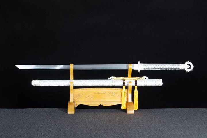 boxkatana Handmade Silver Scourge High Manganese Steel Chinese Sword With White scabbard