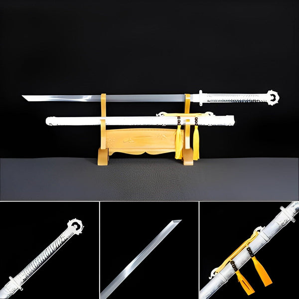 boxkatana Handmade Silver Scourge High Manganese Steel Chinese Sword With White scabbard