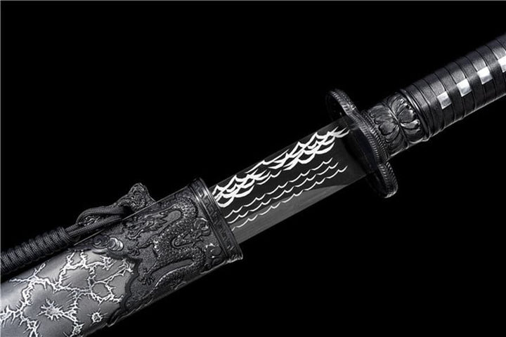 boxkatana Handmade Thunder High Manganese Steel Chinese Sword With Silver Lightning Sheath